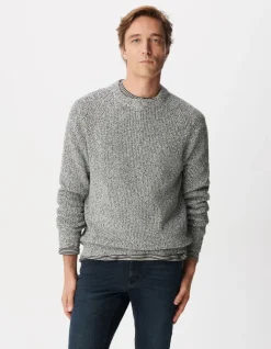 Pull col rond gris tricot mouliné Homme