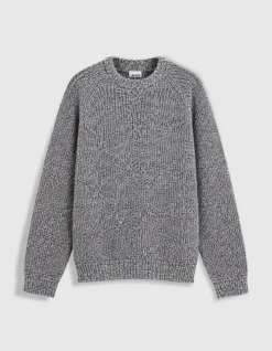 Pull col rond gris tricot mouliné Homme