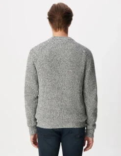 Pull col rond gris tricot mouliné Homme