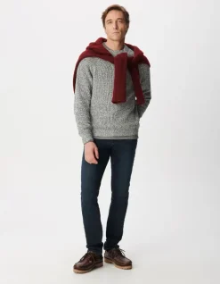 Pull col rond gris tricot mouliné Homme