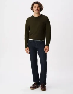 Pull col rond kaki tricot 100% laine Homme