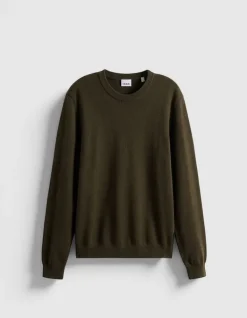 Pull col rond kaki tricot 100% laine Homme