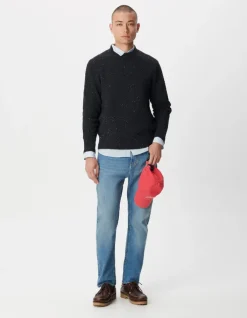 Pull col rond marine chiné tricot avec torsades Homme