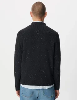 Pull col rond marine chiné tricot avec torsades Homme