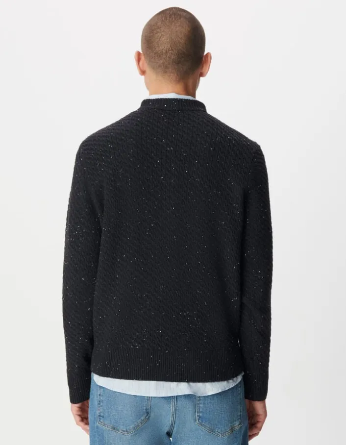 Pull col rond marine chiné tricot avec torsades Homme
