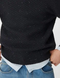 Pull col rond marine chiné tricot avec torsades Homme