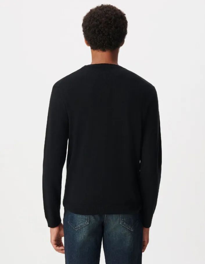 Pull col rond noir tricot 100% laine Homme