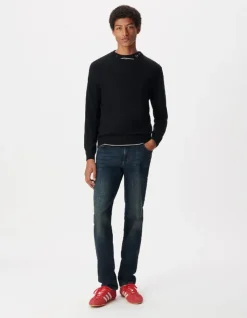 Pull col rond noir tricot 100% laine Homme