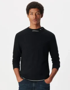 Pull col rond noir tricot 100% laine Homme
