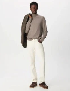 Pull col roulé beige tricot 100% laine Homme