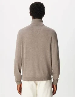 Pull col roulé beige tricot 100% laine Homme
