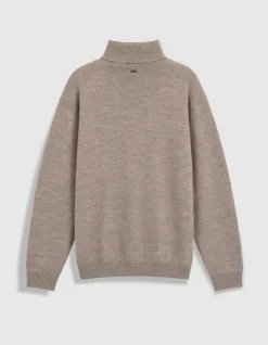 Pull col roulé beige tricot 100% laine Homme