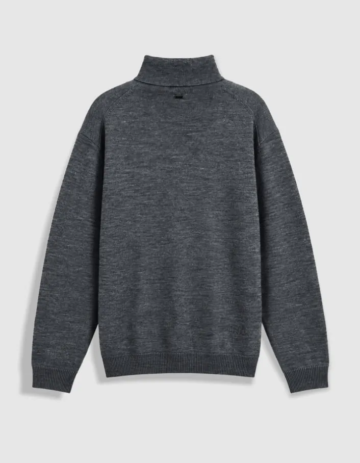 Pull col roulé gris tricot 100% laine Homme