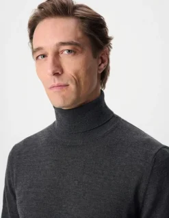Pull col roulé gris tricot 100% laine Homme