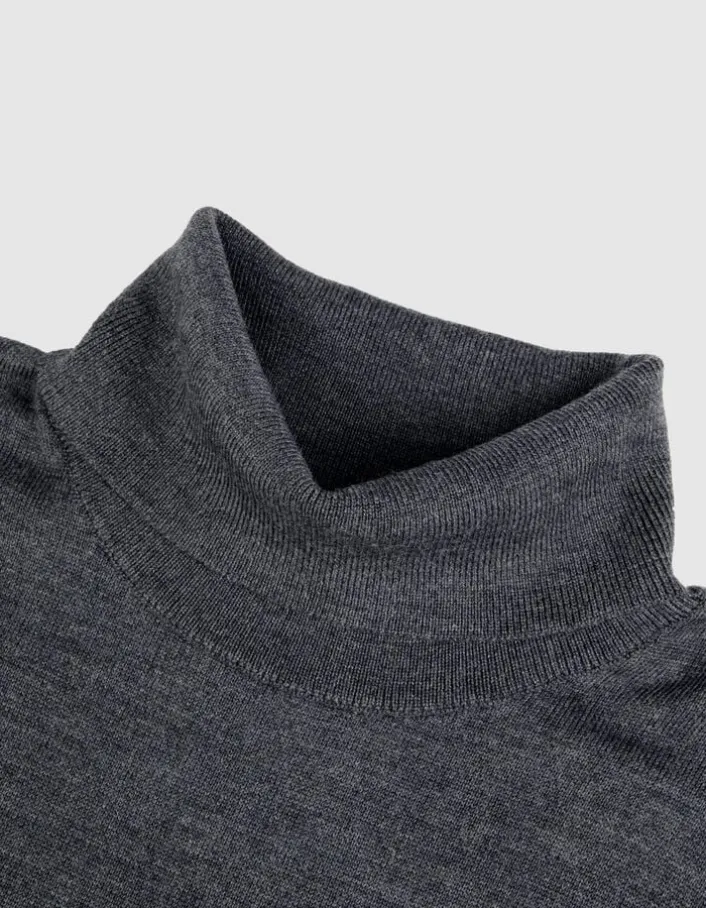 Pull col roulé gris tricot 100% laine Homme