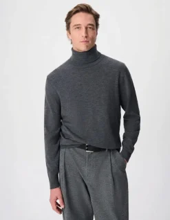 Pull col roulé gris tricot 100% laine Homme