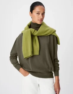 Pull col roulé kaki tricot 100% laine Femme