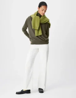 Pull col roulé kaki tricot 100% laine Femme