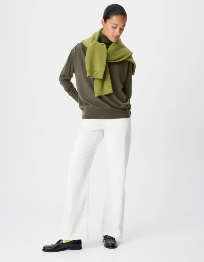 Pull col roulé kaki tricot 100% laine Femme