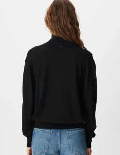 Pull col roulé noir tricot 100% laine Femme