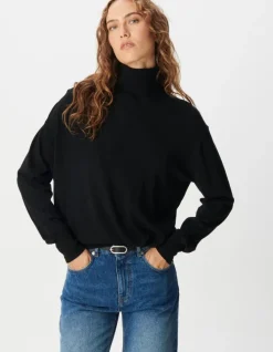 Pull col roulé noir tricot 100% laine Femme