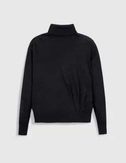 Pull col roulé noir tricot 100% laine Femme