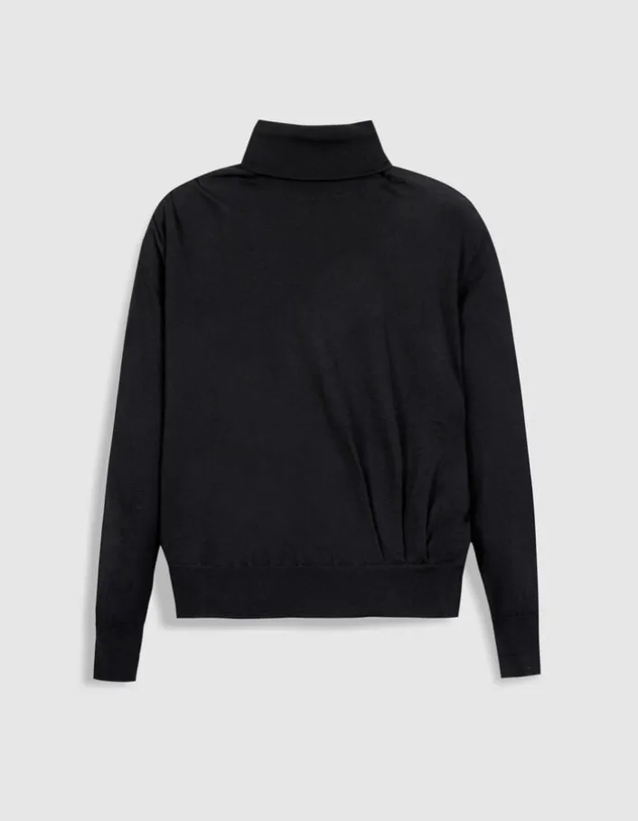 Pull col roulé noir tricot 100% laine Femme