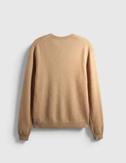 Pull col V beige tricot 100% laine Homme