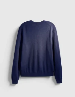 Pull col V marine tricot 100% laine Homme