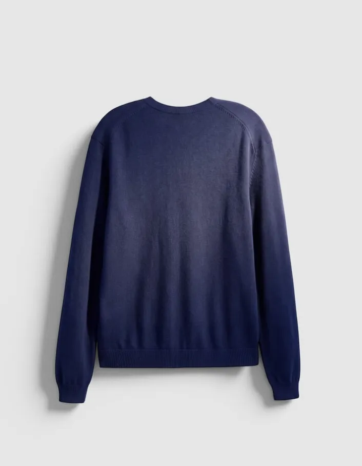 Pull col V marine tricot 100% laine Homme