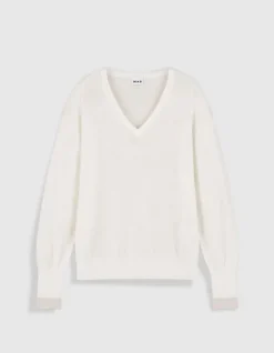 Pull encolure V blanc 100% laine Femme
