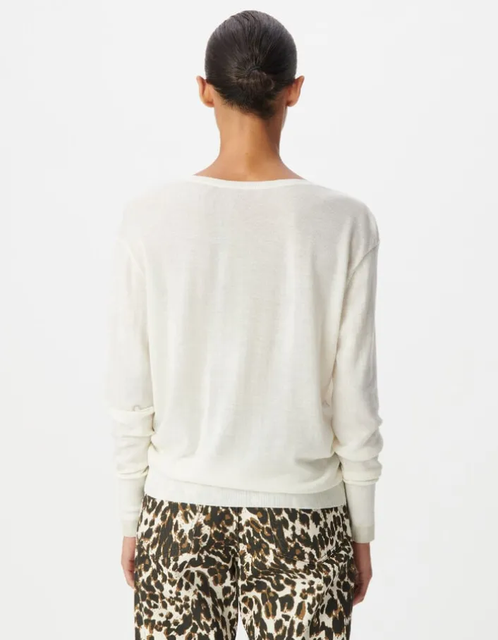 Pull encolure V blanc 100% laine Femme