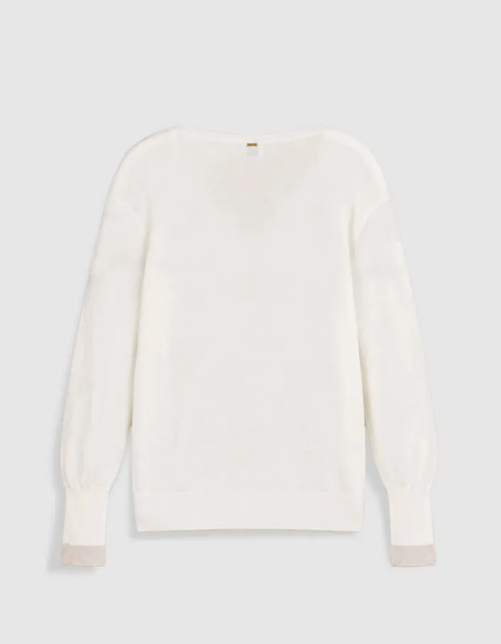Pull encolure V blanc 100% laine Femme