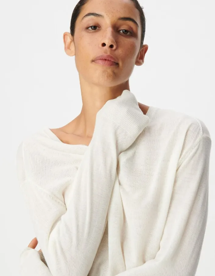 Pull encolure V blanc 100% laine Femme