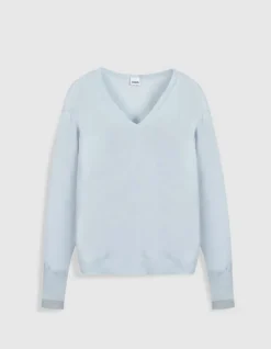 Pull encolure V bleu ciel 100% laine Femme