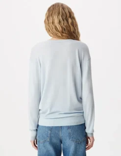 Pull encolure V bleu ciel 100% laine Femme