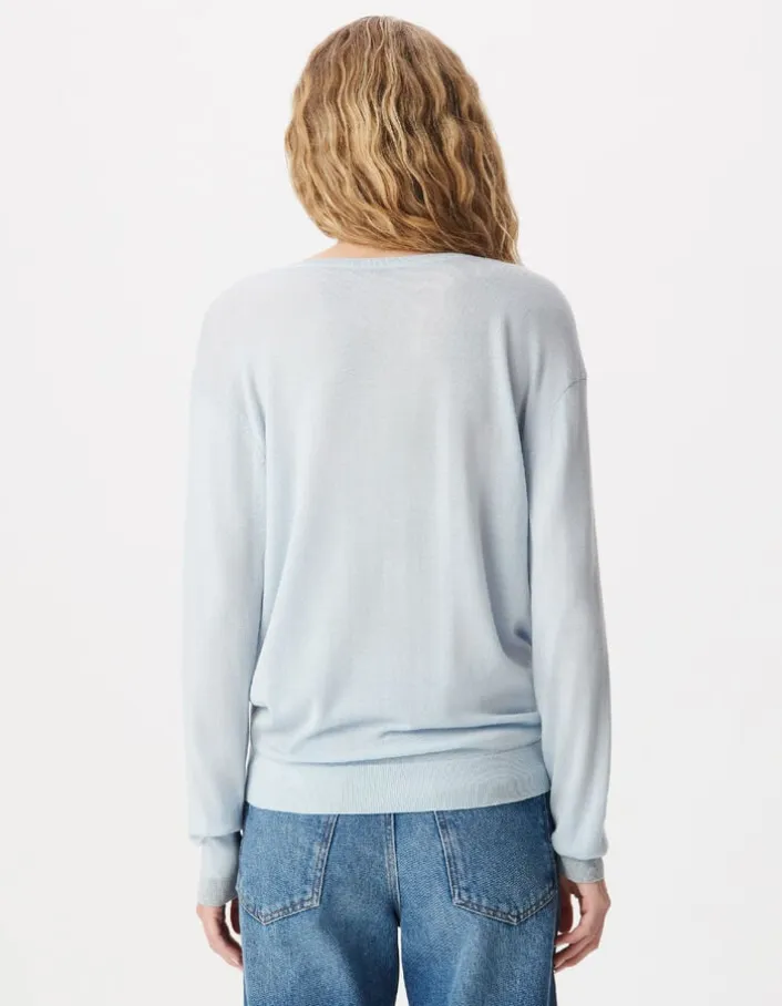 Pull encolure V bleu ciel 100% laine Femme