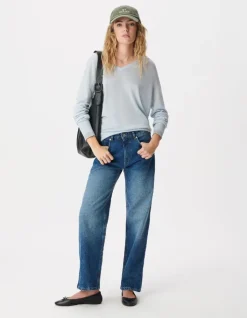 Pull encolure V bleu ciel 100% laine Femme