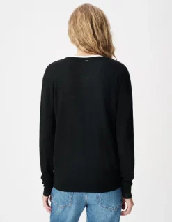 Pull encolure V noir 100% laine Femme