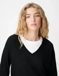Pull encolure V noir 100% laine Femme