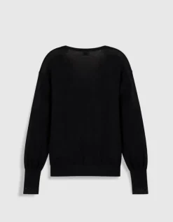 Pull encolure V noir 100% laine Femme