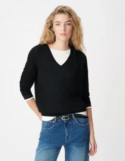 Pull encolure V noir 100% laine Femme