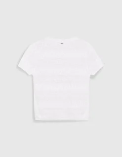 Pull manches courtes écru maille Pointelle ajourée Femme