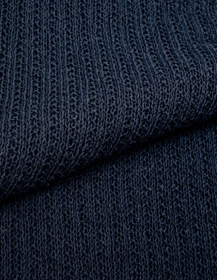 Pull manches courtes marine tricot ajouré Homme