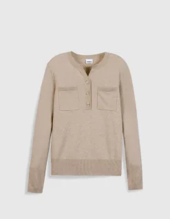 Pull manches longues beige 100% laine Femme
