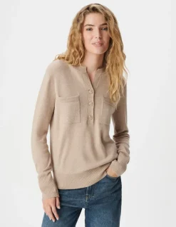 Pull manches longues beige 100% laine Femme