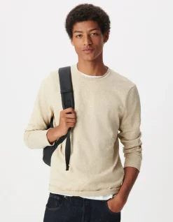 Pull manches longues beige tricot mouliné Homme