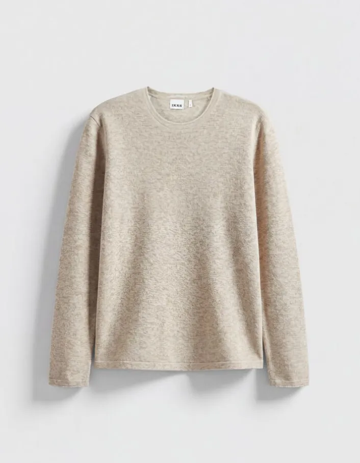 Pull manches longues beige tricot mouliné Homme