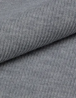 Pull manches longues gris tricot côtelé col polo Femme