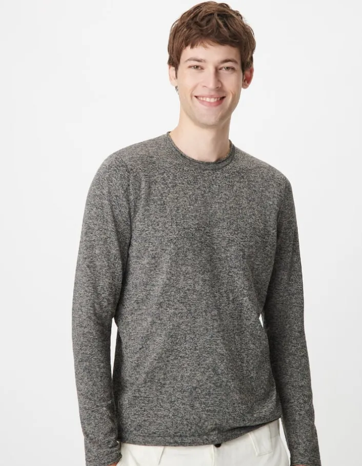 Pull manches longues gris tricot mouliné Homme